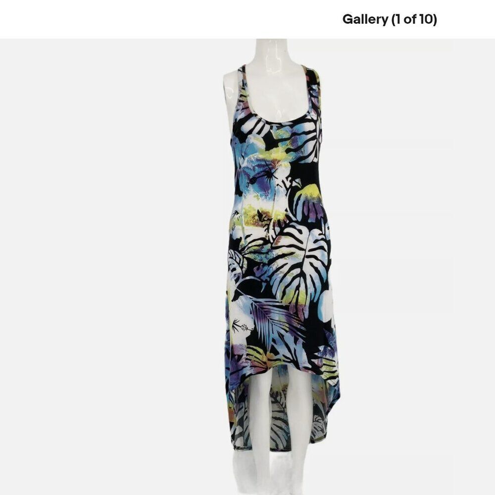 Derek Heart High Low‎ Dress Medium Tropical Floral Racerback Sleeveless Summer